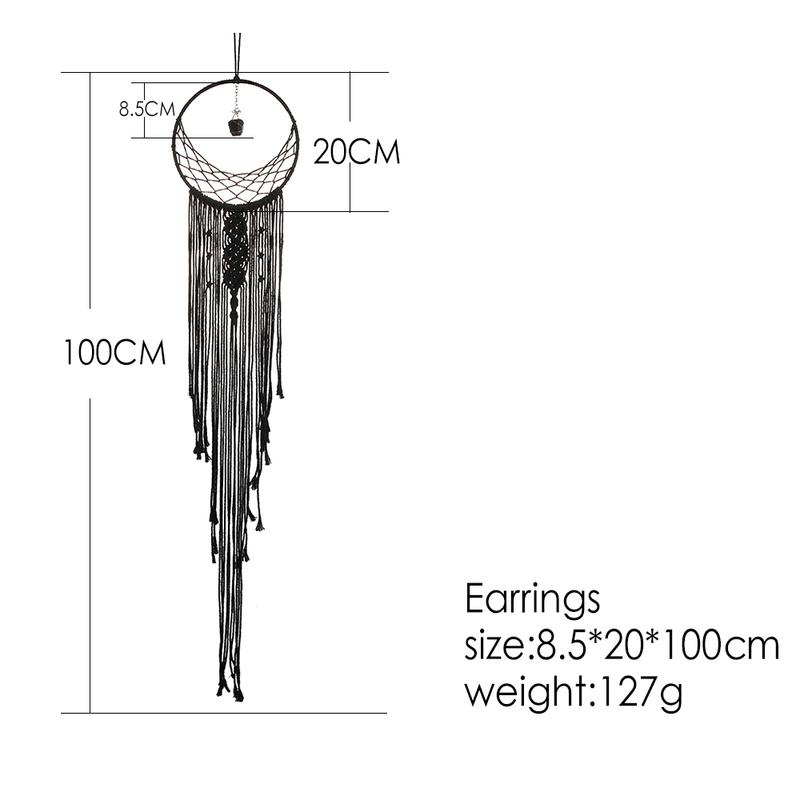 Black Macrame Wall Hanging Tapestry Sun Moon Dream Catcher Woven Handmade Home Decor