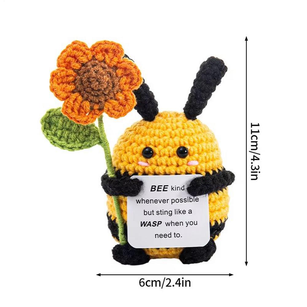 

Positive Crochet bee with sunflower Cute Handmade Inspirational Bee Plush Ornaments With Positive Message Encouragement gifts жовтий