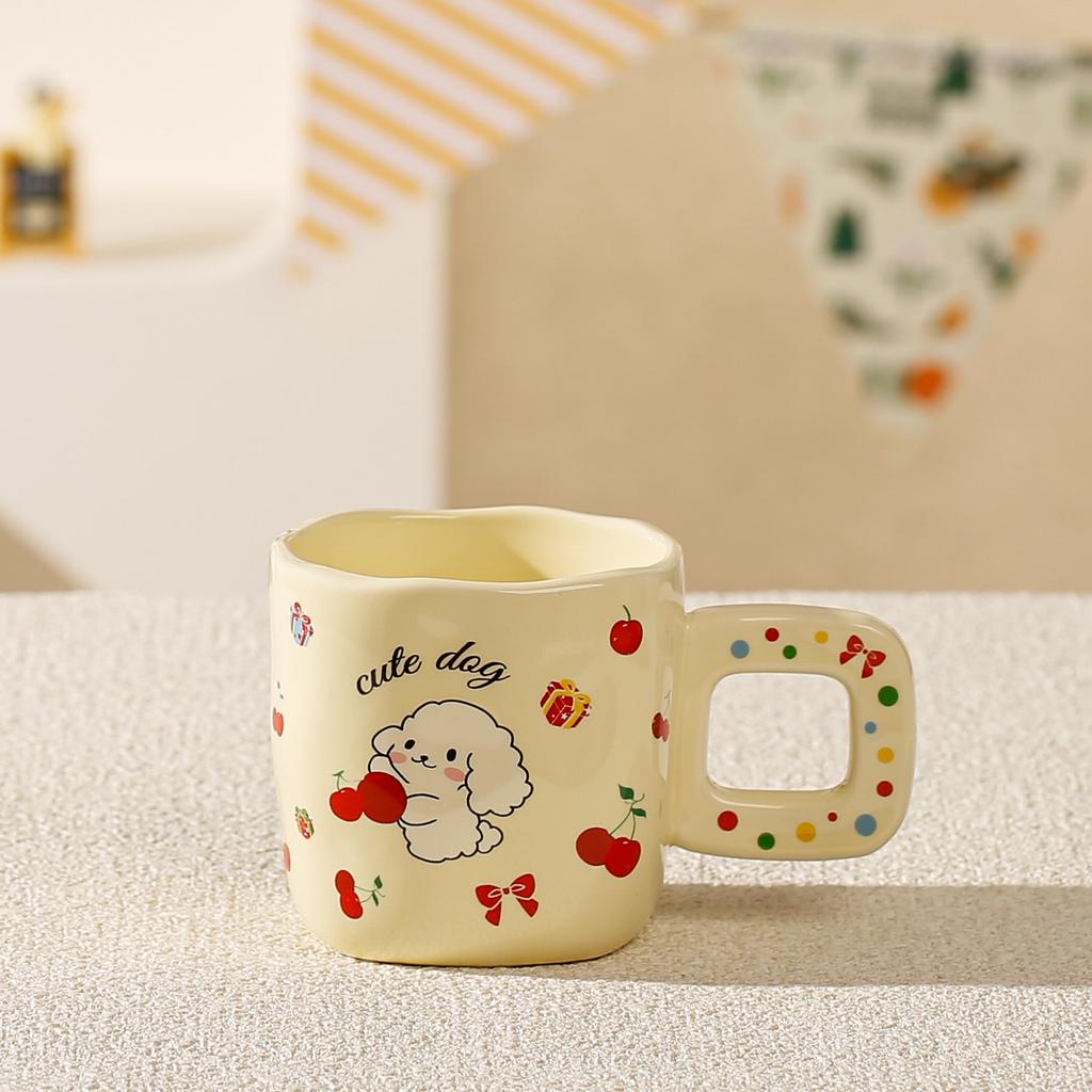 Cute Pet Cartoon Animal Ceramic Cup Cube Mug High Looking Couple Drinking Water Cup Student Breakfast Cup Coffee Cup
