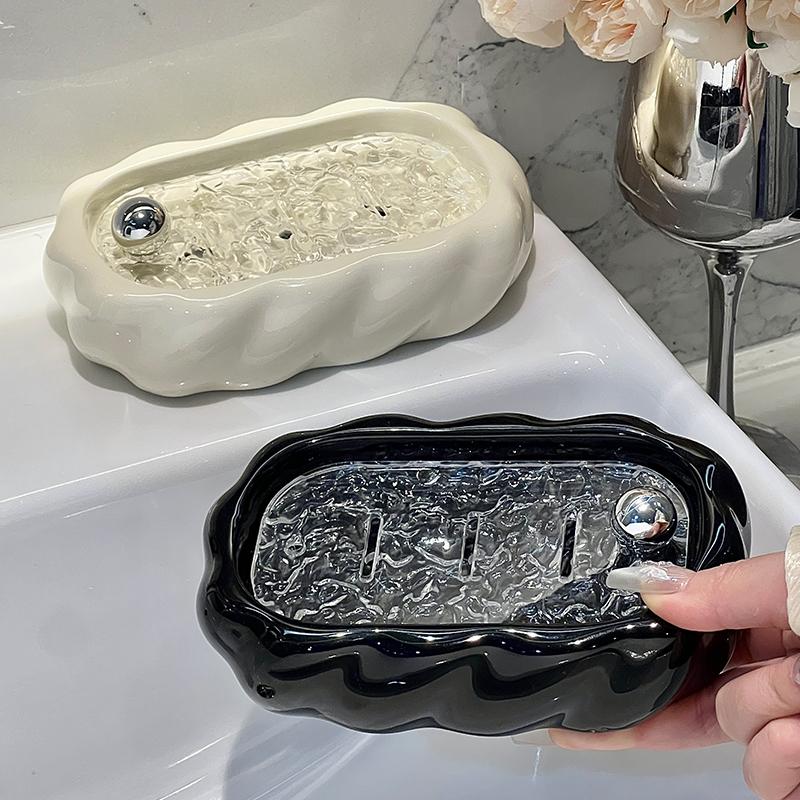 1pc High Aesthetic Ceramic Soap Box, Household Bathroom Countertop Soap Box Holder, High-end Creative Soap Storage Rack