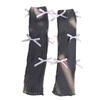 Women Japanese Style JK Girl Ribbed Knitted Leg Warmers Cute Small Bowknot Ruffled Hem Boot Cuffs Leg Cover Long Socks
