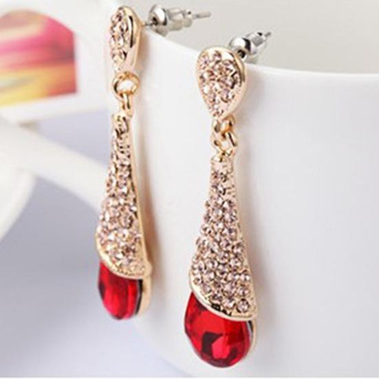 Women Elegant Cubic Zirconia Inlaid Water Drop Long Dangle Earrings Jewelry
