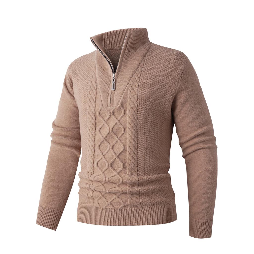 Autumn And Winter Thickened Pullover Knitted Sweater Men'S Solid Color Stand-Up Collar Half Zipper Business Casual Sweater