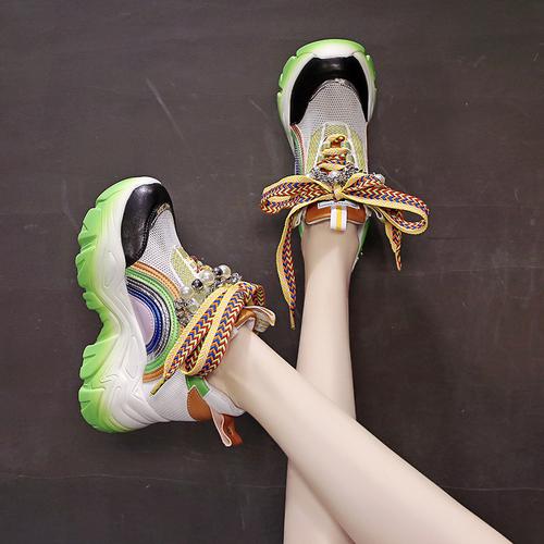 

Модные женские кроссовки на платформе 9 см, увеличивающие рост, массивные повседневные туфли, спортивная вулканизированная обувь, женские цветные модные кроссовки 40 зелёный