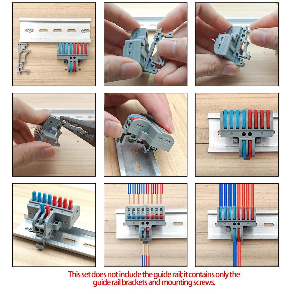 CTRICALVER Electrical Cable Clamp Terminal 14AWG Pin Quick Wire Splice Rail Screw Mount Compatible Blocks, 2.5mm², 2-8 Connectors, 5-Pack - &