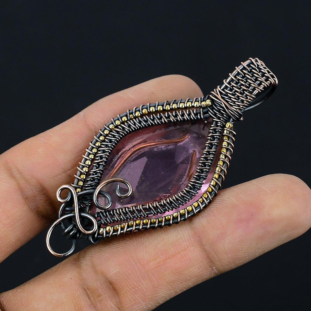 Rosa Kunzit Anhänger Edelsteinschmuck, 999 Kupferdraht gewickelter Anhänger, Handgefertigter Schmuck Geburtssteinanhänger, Geschenk für Ihn