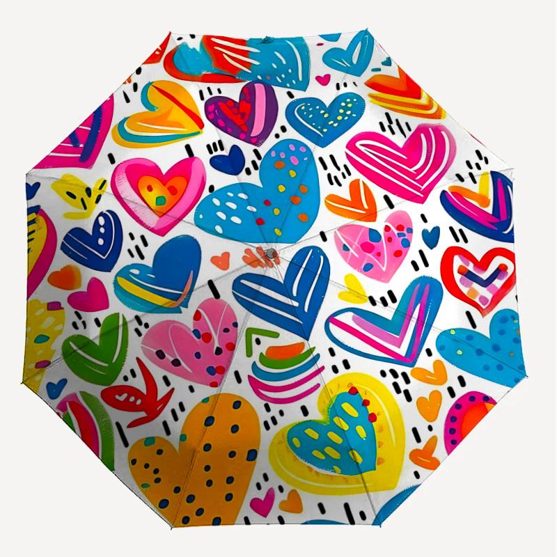 1PC Heart Pattern Umbrella-8-Rib Reinforced, Automatic Open, Lightweight & Durable, Fashion Accessory for Outdoor, J0356