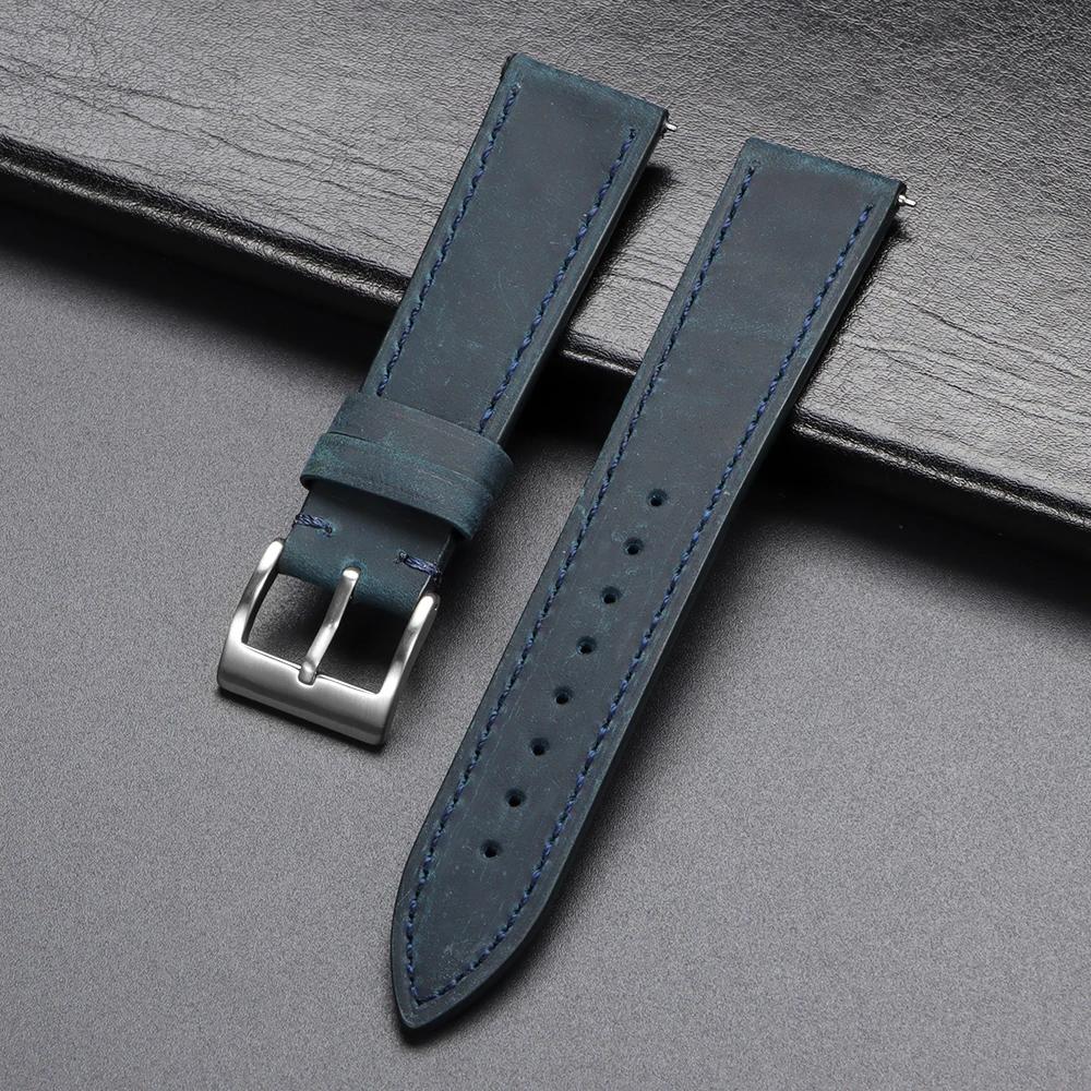 Quick Release Vintage Leather Watch Band Stitching Cowhide Strap for Omega 18/19/20/21/22/24mm Brown Wrist Bracelet for Seiko