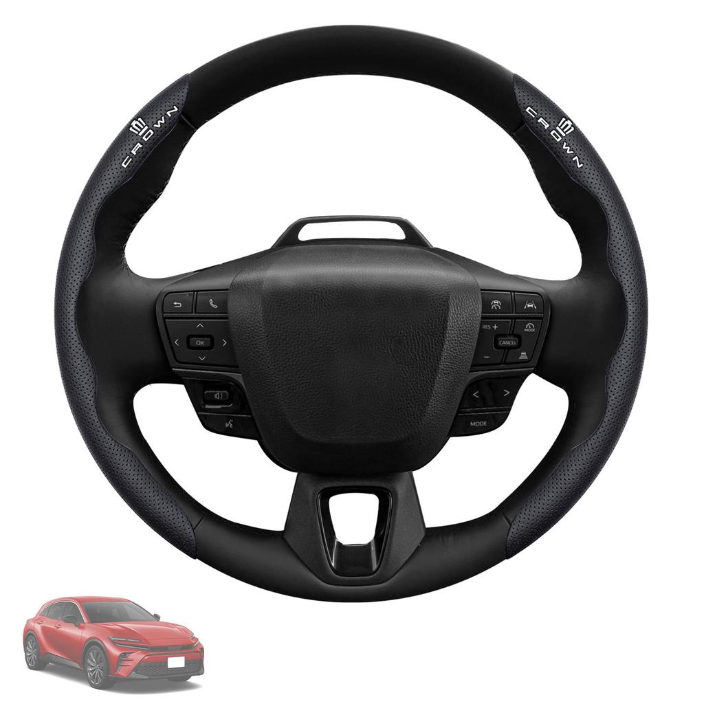 SUVVNE Steering Wheel Cover for Toyota Crown 35 Series Easy Car Interior Set of Black Sport/Crossover (TZSH35, AZSH35) - Non-Slip, Snap-On Type,