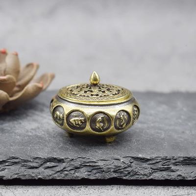 Antik Bronz Çin 12 Zodyak Hayvanlar Tütsü Brülör Ev Dekorasyonu Bakır Içi Boş Ev Buhurdan Sandal Ağacı Buhurdan Tutucu