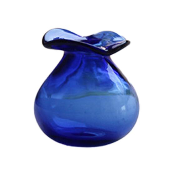 Miniature Vase, Tiny Blue Glass Vase, Small Flower Holder, Cute Mini Vase for Miniature Houses DIY Refrigerator Magnets (Magnets Not Included)