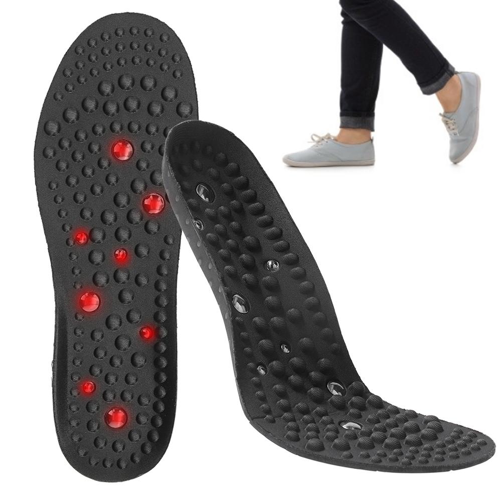 Foot Magnetic Therapy Massage Insoles Breathable Shoe Foot Pain Relief Massage Insoles(L 45‑47 Black)