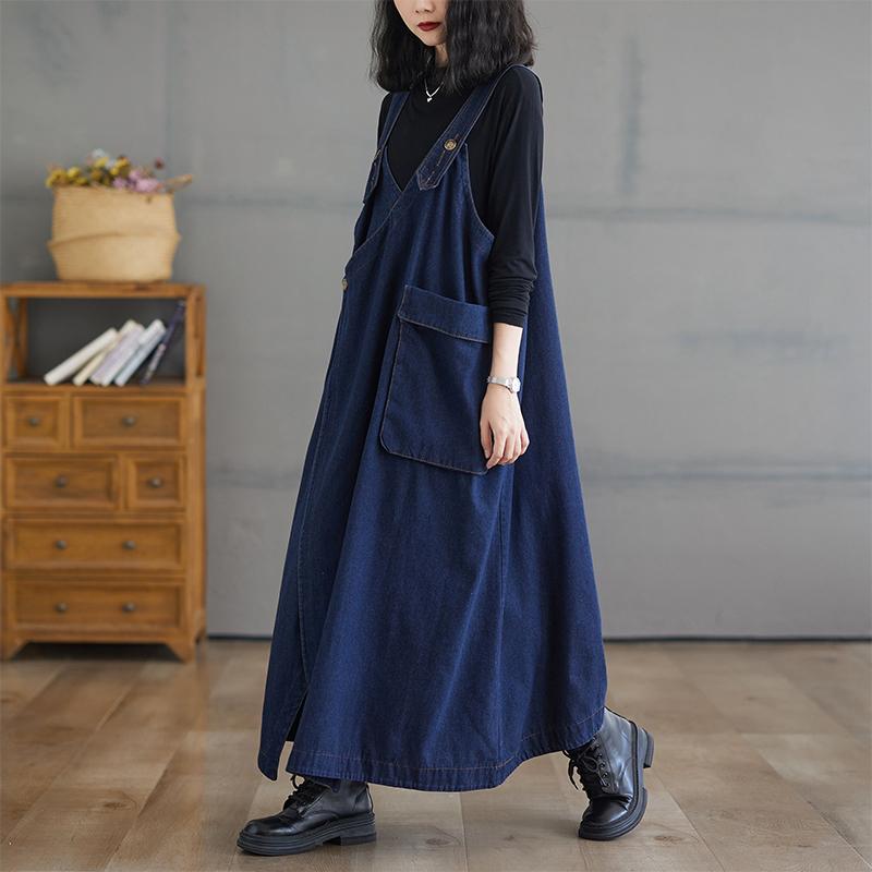 

DIMANAF Plus Size 2026 Autumn Women New Denim Dress Casual Vintage Loose Oversized Dress Belt Basic Sleeveless 3XL