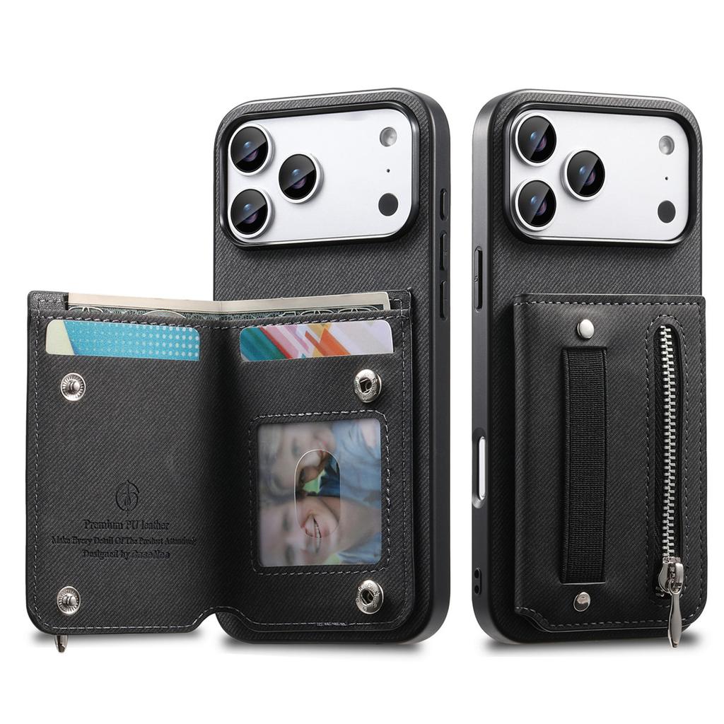 Wrist Strap Flip RFID Wallet with Card Holder Phone Case for IPhone Air 17 16E 16 Plus 15 14 13 12 11 Pro Max Leather Cover