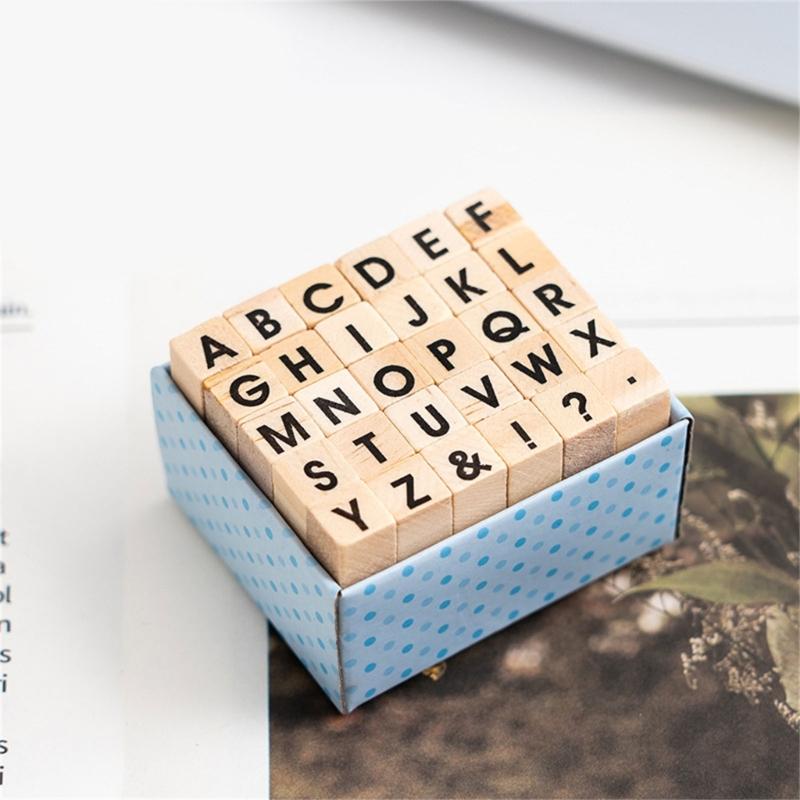 30Pcs Wood Craft Stamp Vintage Scrapbooking Stamp Wood Letter Stamper for Card Making Scrapbooking Journal Planner Albu