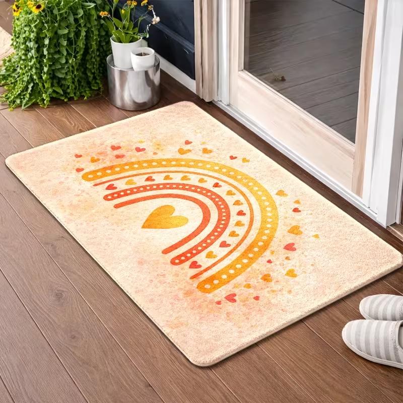 Cute Rainbow Colorful Heart Door Mat Non Slip Indoor Entrance Rug Multi Color Love Heart Pattern Doormat for Bedroom