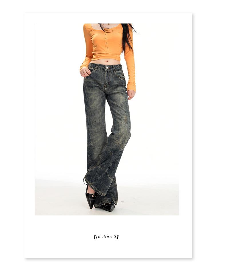 Damskor med hög midja, retro utsvängda jeans: Lös passform, golvlang hovformad design