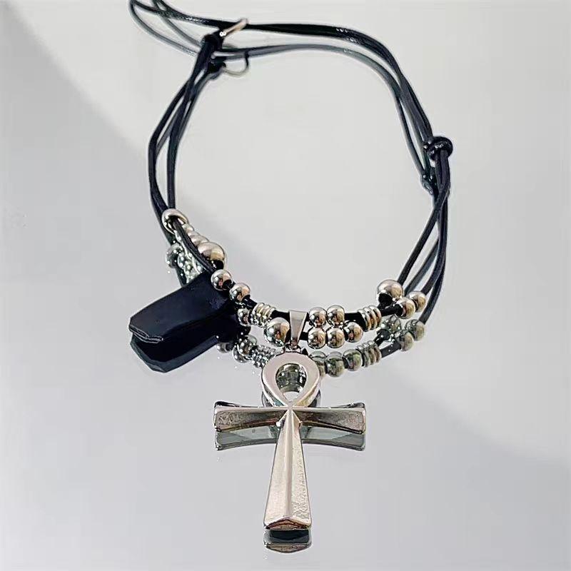 

Винтажное металлическое ожерелье с подвеской в виде креста в стиле Y2K для женщин, девушек, панк, готика, черная веревка, длинная цепочка для свитера, модные украшения для вечеринок, подарки
