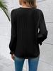 Chunqiu Women's Solid Color Long Sleeved Casual Striped V-neck Lace Top with Patchwork Hollowed Out Women's Shirt