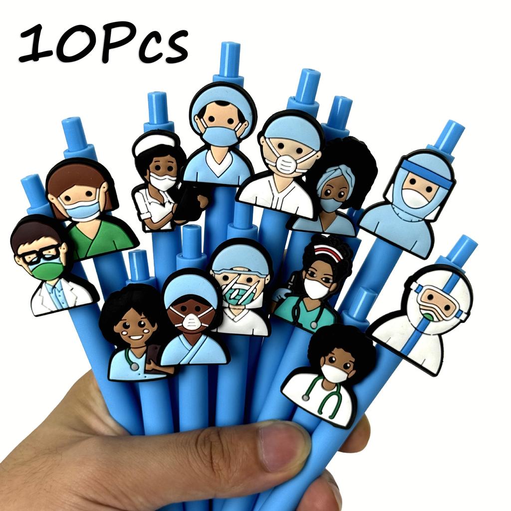 10Pcs Blue Series Medical Pens, Quick-Dry Plastic Ballpoint Pens with Medium Tip, Suitable for Nurses and Healthcare Professionals, Perfect Halloween