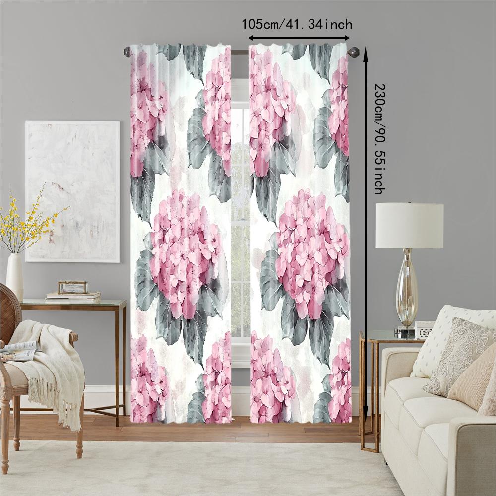 2 pcs, versatile polyester transparent curtains for home decoration Hydrangea Floral for use in bedrooms and living rooms