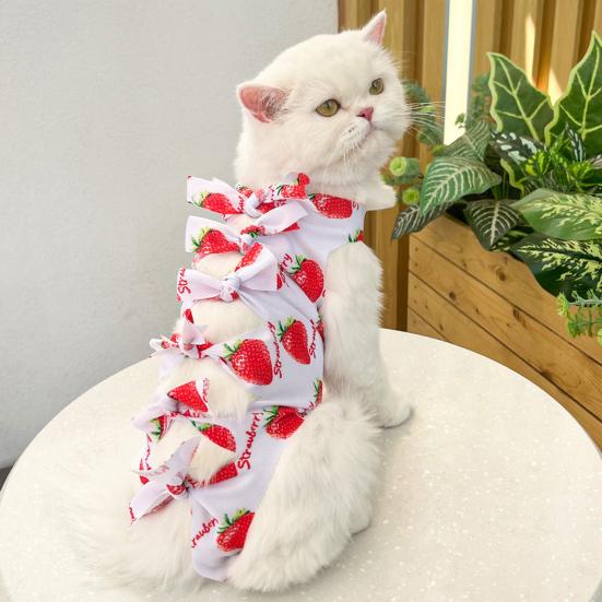 Cat Neutering Suit Fruit Print Recovery Clothing Anti-Lick Jumpsuit After Surgery Adjustable Strap Soft Breathable Postoperative Care Clothes