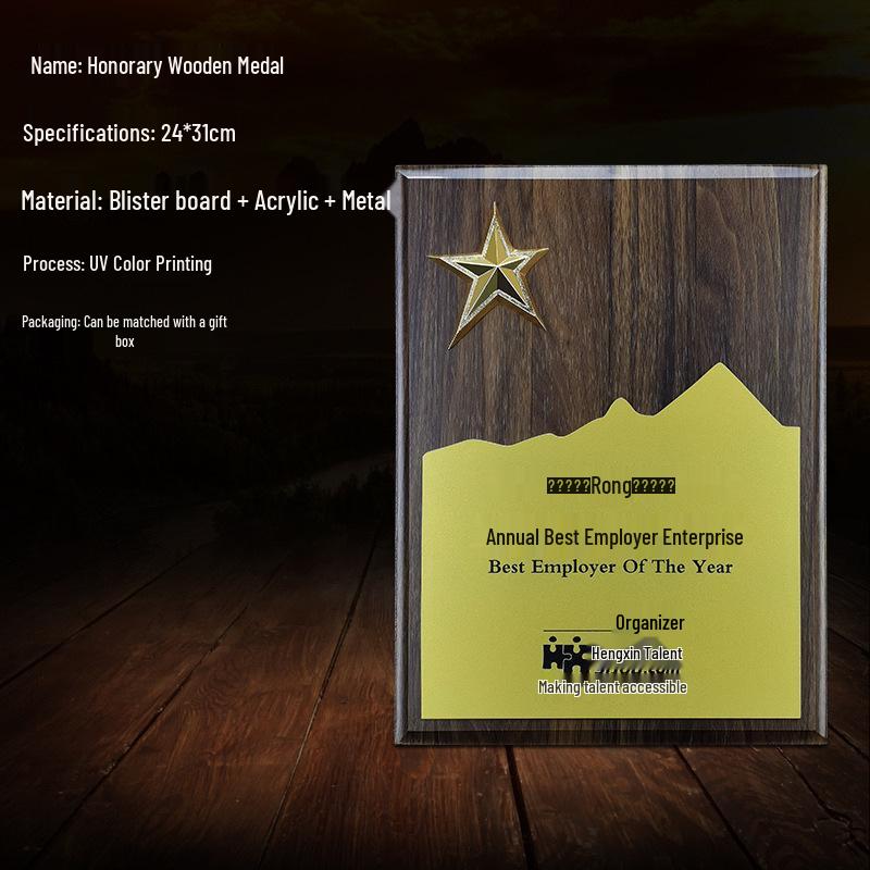 Custom Metal Appreciation Plaque with Walnut-Like Base