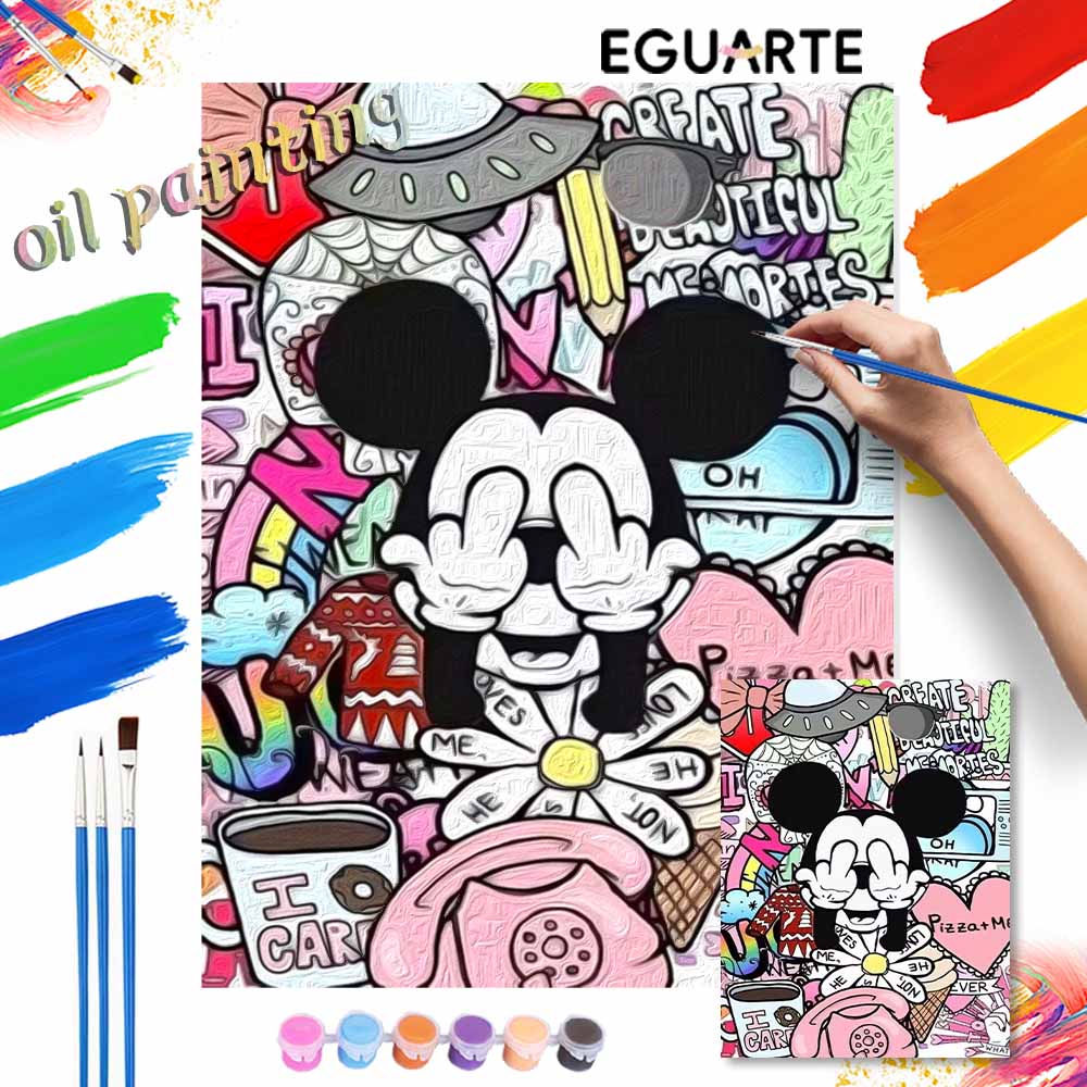 Disney graffiti Mickey oil paint by numbers painting kit handmade diy home decor gifts, aesthetic wall art canvas for living room office decor