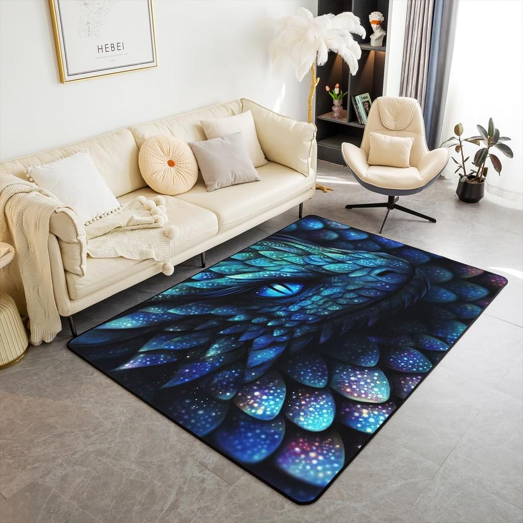 Stylish Black & White Dragon Rug, Non-Slip Floor Mat for Bedroom Living Room, Traditional Japanese Myth Decor Carpet for Home