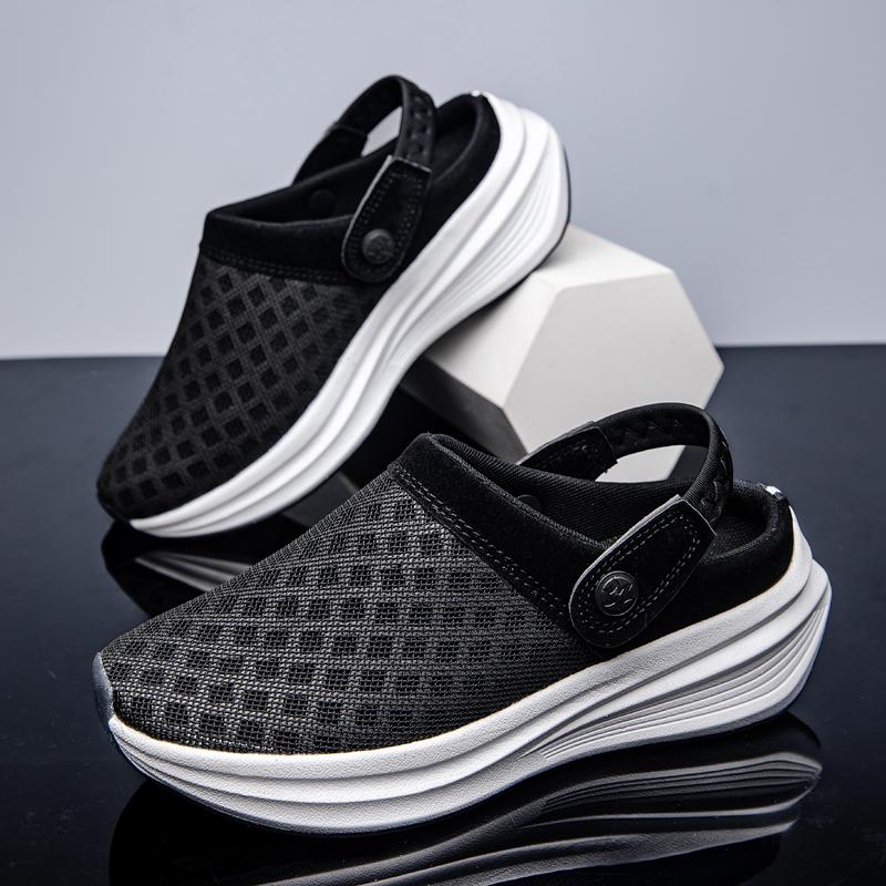 Men's Sandals Slip-On Anti-Slip Sports Bag Half Drag Shoes Mesh Breathable Lightweight Casual Beach Thick Sole Slippers Women