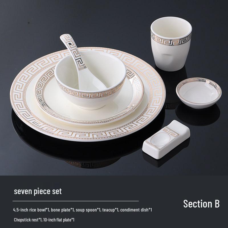 Hotel Restaurant Ceramic Tableware Set: Plates, Bowls, Cutlery, Chopsticks for Private Rooms - 7 or 8 Pieces