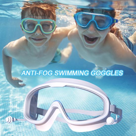 Kids Swim Goggles with Earplug Waterproof No Leakage Anti-Fog UV Protection Clear Lens 3-15 Years Old Children Silicone Goggles Scuba Diving Equipment