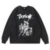 Heavyweight 360g Washed Vintage Berserk Anime Streetwear Cotton Pullover Hoodie-Free Crewneck Sweatshirt Men