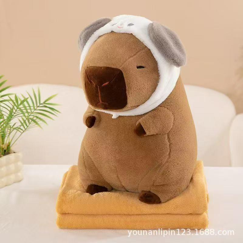 Kapibala Capybara Ugly Cute Doll Kapibala Car Office Air Conditioning Pillow Quilt Nap Blanket Two-in-One