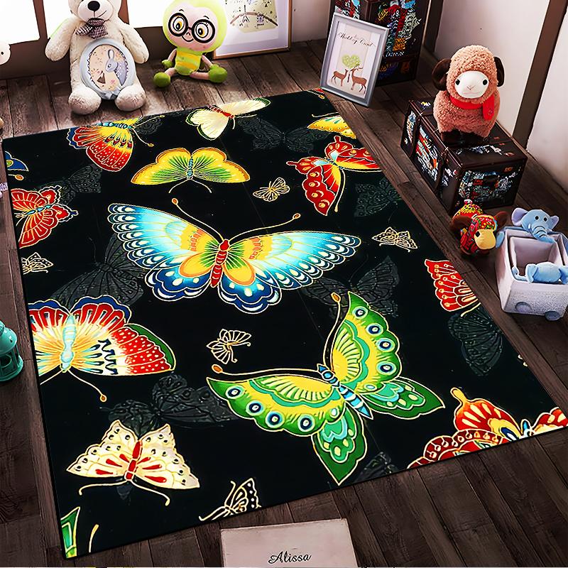Colorful Butterfly Pattern Carpet – Soft Area Rug for Living Room Decor Suitable for Use As an Anti-slip for Living Room Bedroom Sofas