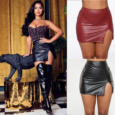 Sexy Women' Stretch Short Skirt Nightclub Bag Hip PU Short Skirt Leather Skirt Mini Dress
