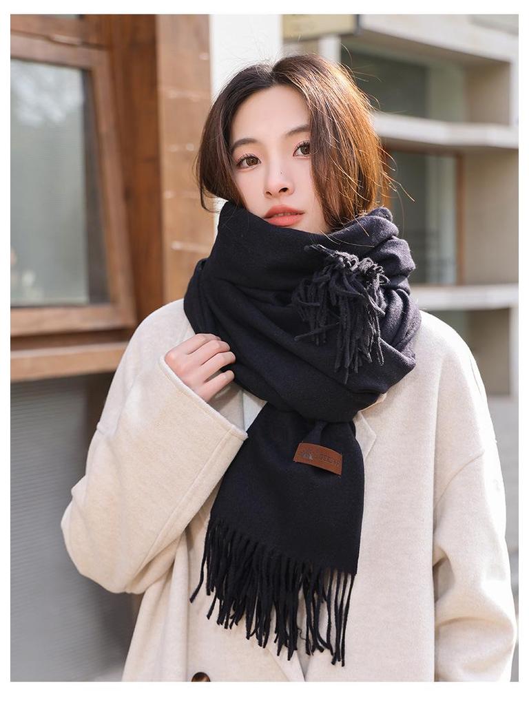 Women's Winter Thick White Tassel Scarf - Warm Imitation Cashmere Shawl, Versatile & Stylish