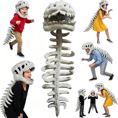 Dino Skelett Plüsch Kopf Maske Cosplay Kostüm Performance Knochen Druck Weiches Spielzeug für Kostümparty Rollenspiel Halloween Outfit