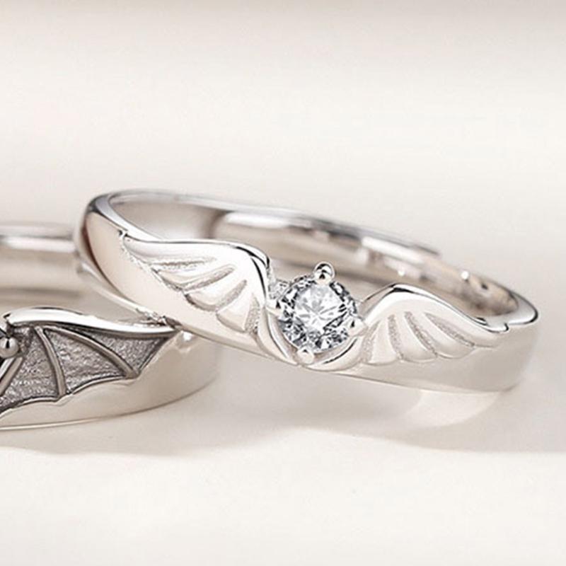 2 Pieces Matching Rings for Couple Best Friend Adjustable Promise Rings Demon & Angel Wing Open Ring Valentines Gifts