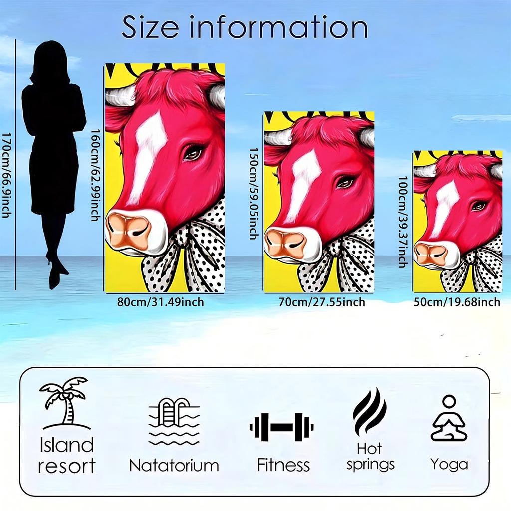 Pop style pink cow theme polyester microfiber beach towel is highly absorbent, suitable for swimming and beach outings