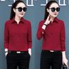 2025 Spring & Autumn Women's Korean Slimming Long Sleeve Red & White Blouse