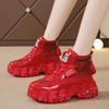Winter Red Women Ankle Boots With Fur Platform High Top Women Shoes Thick Sole Leather Women Snow Boots Bling Ladies Casual Shoe
