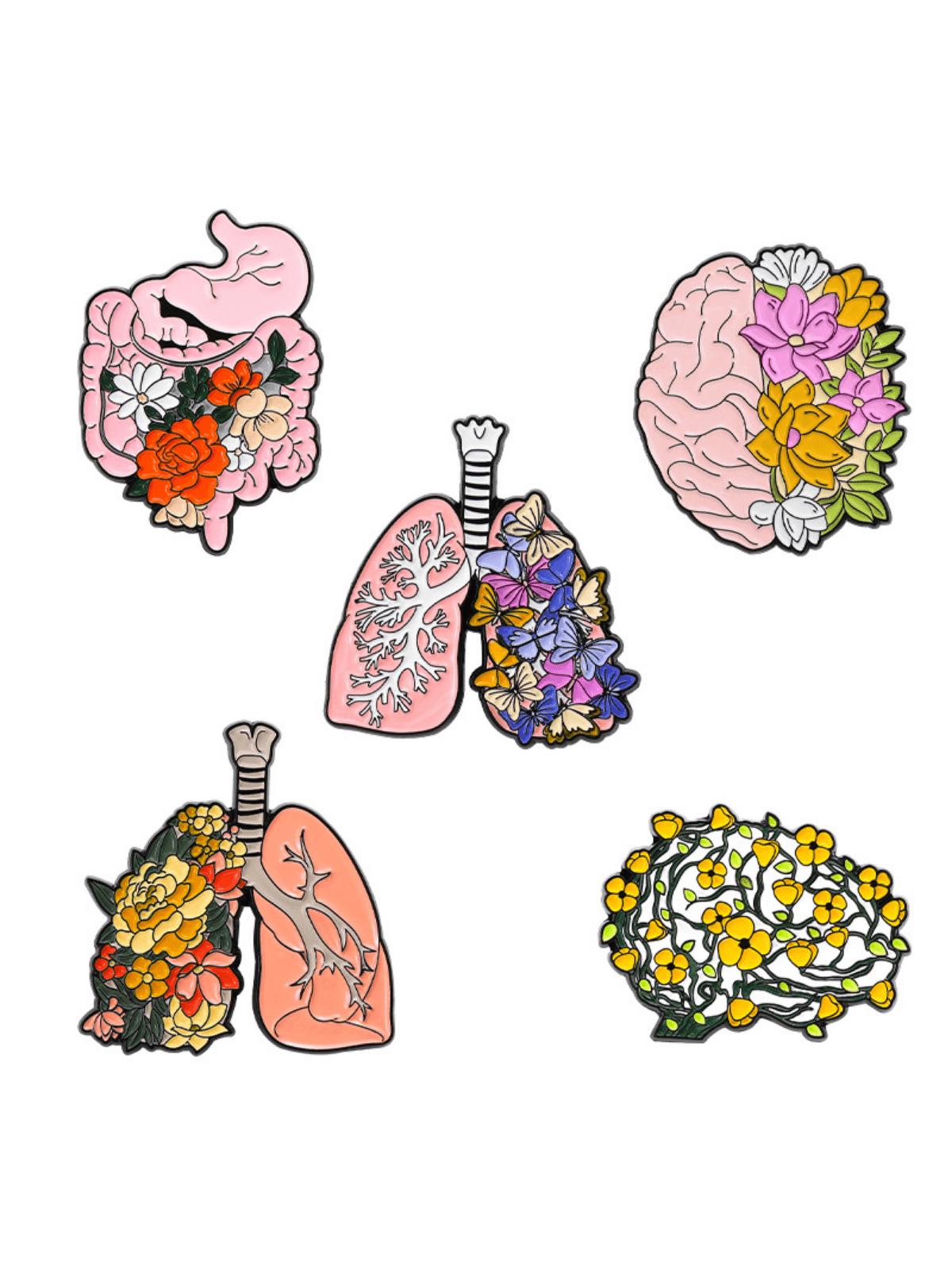 

5 женских креативных цветочных дизайнерских брошей из серии органов тела, подходящая одежда на каждый день, сумки, аксессуары, металлические значки