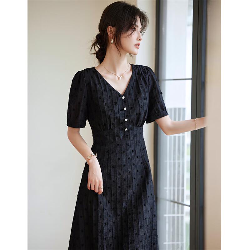 

Shangjing Fairy Jacquard Dot V-Neck Puff Sleeve Midi Dress M
