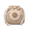 Fashion Drawstring Straw Messenger Bag Crossbody Handbag Summer Shoulder Bag Flower Straw Bucket Bag for Photo Shooting