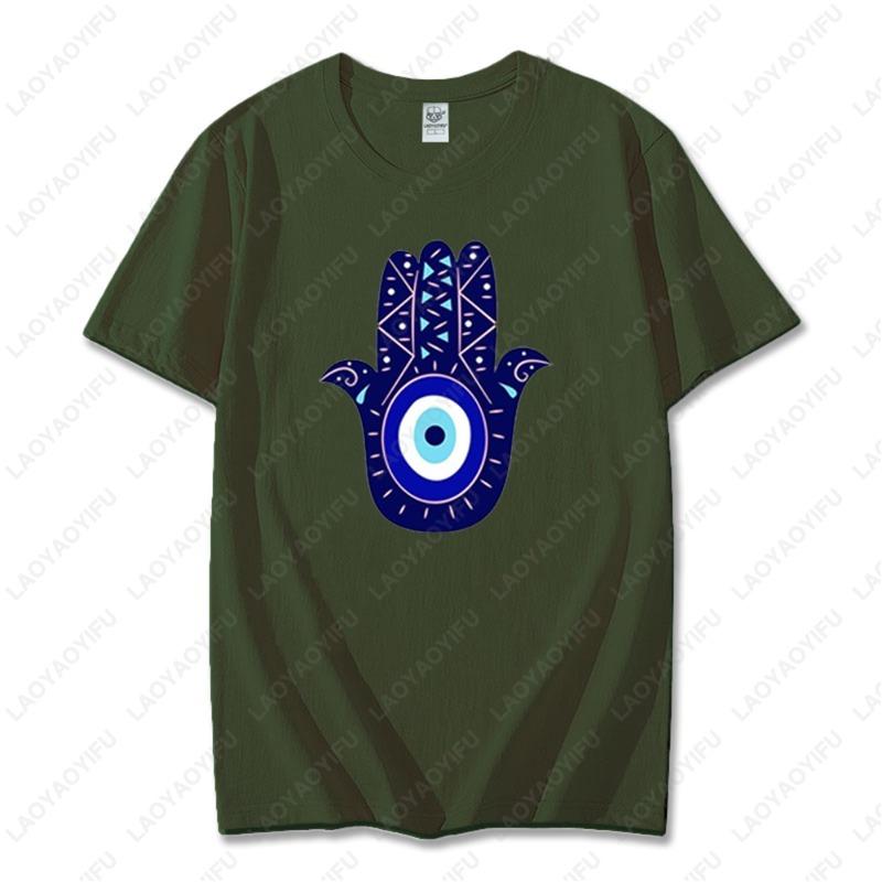 Men Women Hamsa Hand TShirt with Blue Eye of Protection Design Tee Unique Creative Graphic Print Cotton Casual Unisex Tops Gift