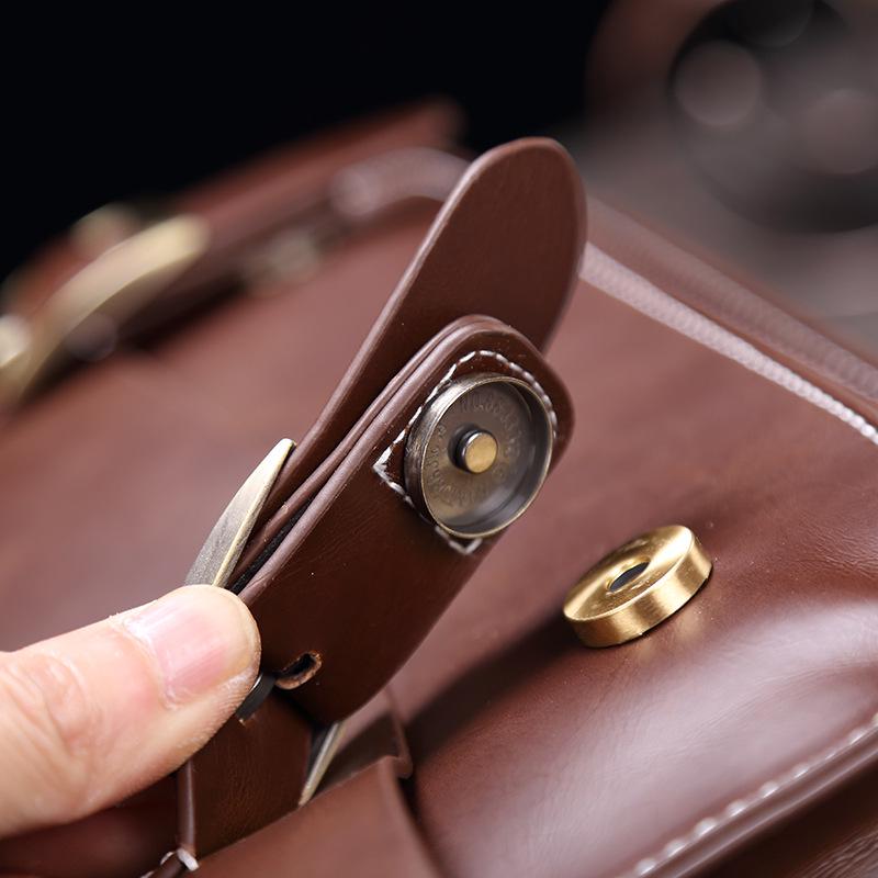 Servietă din PU Crazy Horse pentru bărbați: Geantă retro de umăr și messenger, geantă de mână orizontală semi-formă