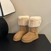 Commuter thick brown heightening platform snow boots women's 2025 new winter velvet cotton boots thermal cotton shoes