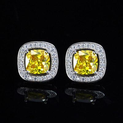 WWJ Yellow Stud Earrings Multicolor Zircon Jewelry for Girls
