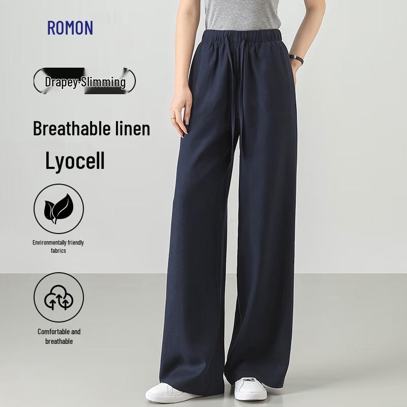 Damen Luomeng Leinen Lyocell Mischung Weitbein Freizeithose